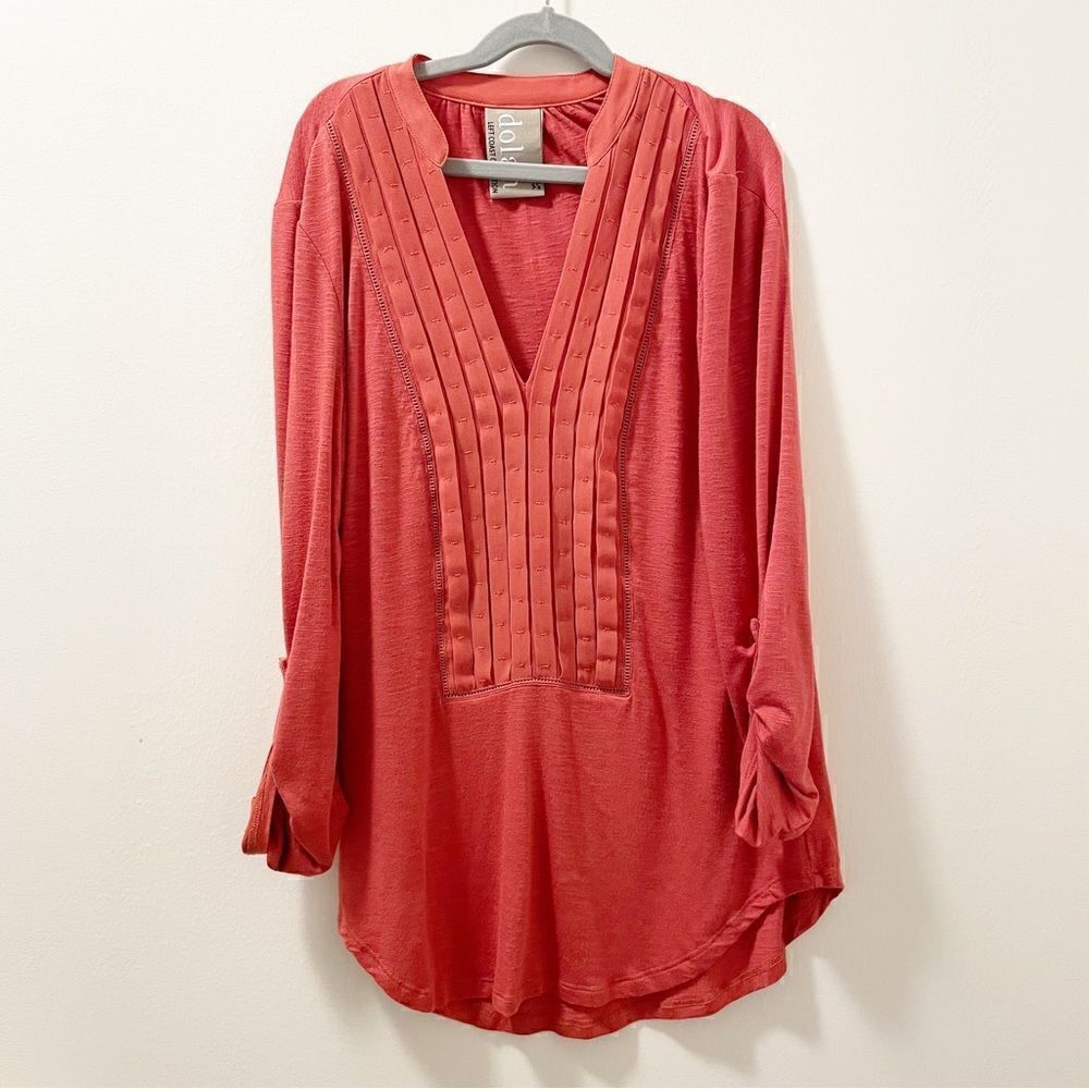Dolan Left Coast Collection Pleated V-Neck Panel Slub Knit Top - Size XS